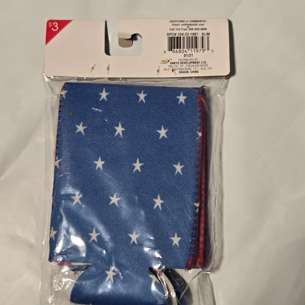 USA‎ Patriotic Can Cooler 3 Pack Slim Insulated Sleeves Stars and Stripes Blue